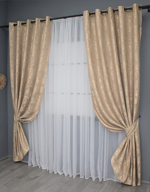 Комплект штор на люверсах VR-Textil Жакард Sultan YL № 1699ш Темно-бежевий 150х250 см 2 шт (37-0250) Київ - фото 3
