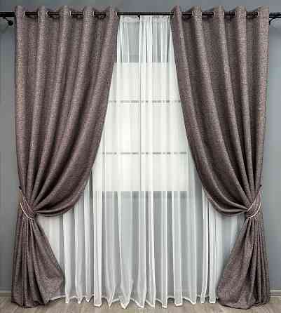 Комплект штор на люверсах VR-Textil Льон ELEMENTA № 1870ш Коричневий 150х270см 2 шт (37-0275) Київ
