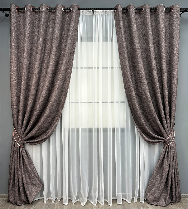 Комплект штор на люверсах VR-Textil Льон ELEMENTA № 1870ш Коричневий 150х270см 2 шт (37-0275) Київ - фото 2