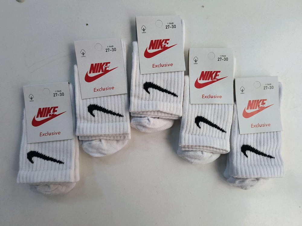 Дитячі високі якісні бавовняні шкарпетки білі в наборі по 5 штук Nike. Розмір 27-30 Київ - фото 1