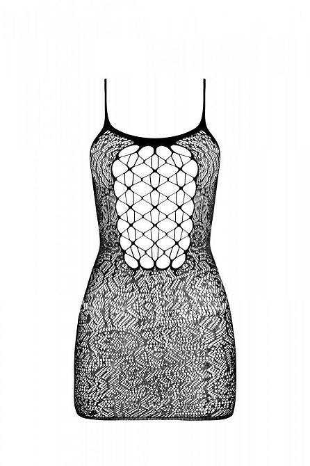 Ажурна мінісукня на тонких бретелях Passion BS096 One Size, black, плетіння на грудях Sex Aura Київ - фото 3