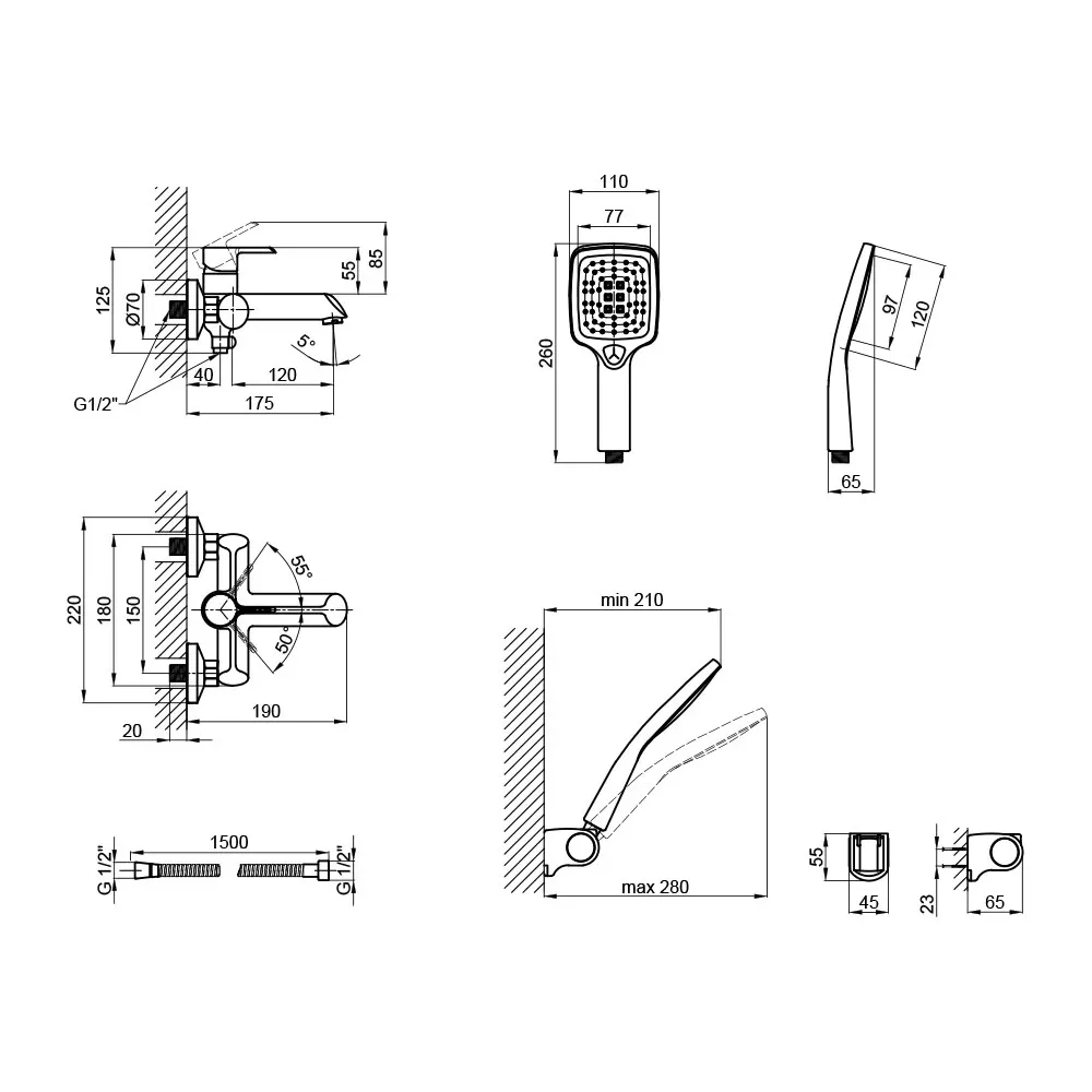 Змішувач для ванни Qtap Grand (з душовим гарнітуром) QTGRABCR006 Chrome/Black Київ - фото 11