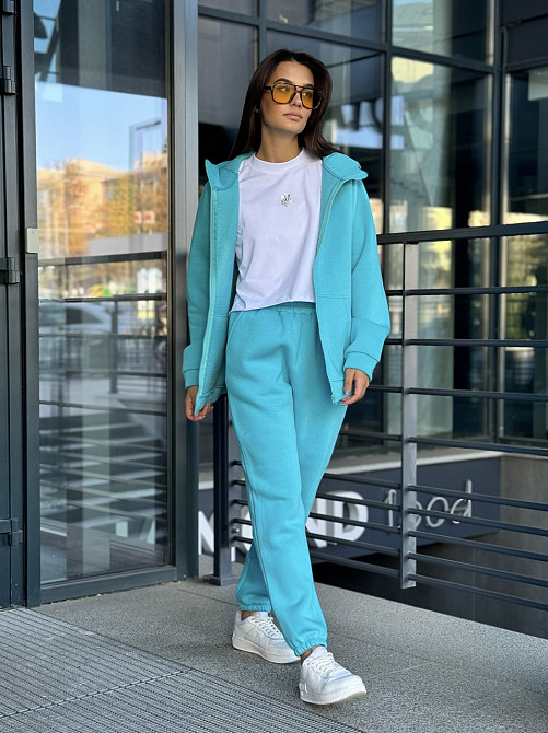 Теплий спортивний костюм жіночий на блискавці Блакитний 50/52 Харків - фото 5