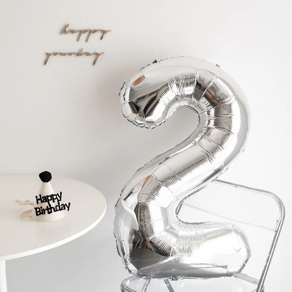Шарик цифра 2 фольгированная 32 дюйма серебристый Киев - изображение 3