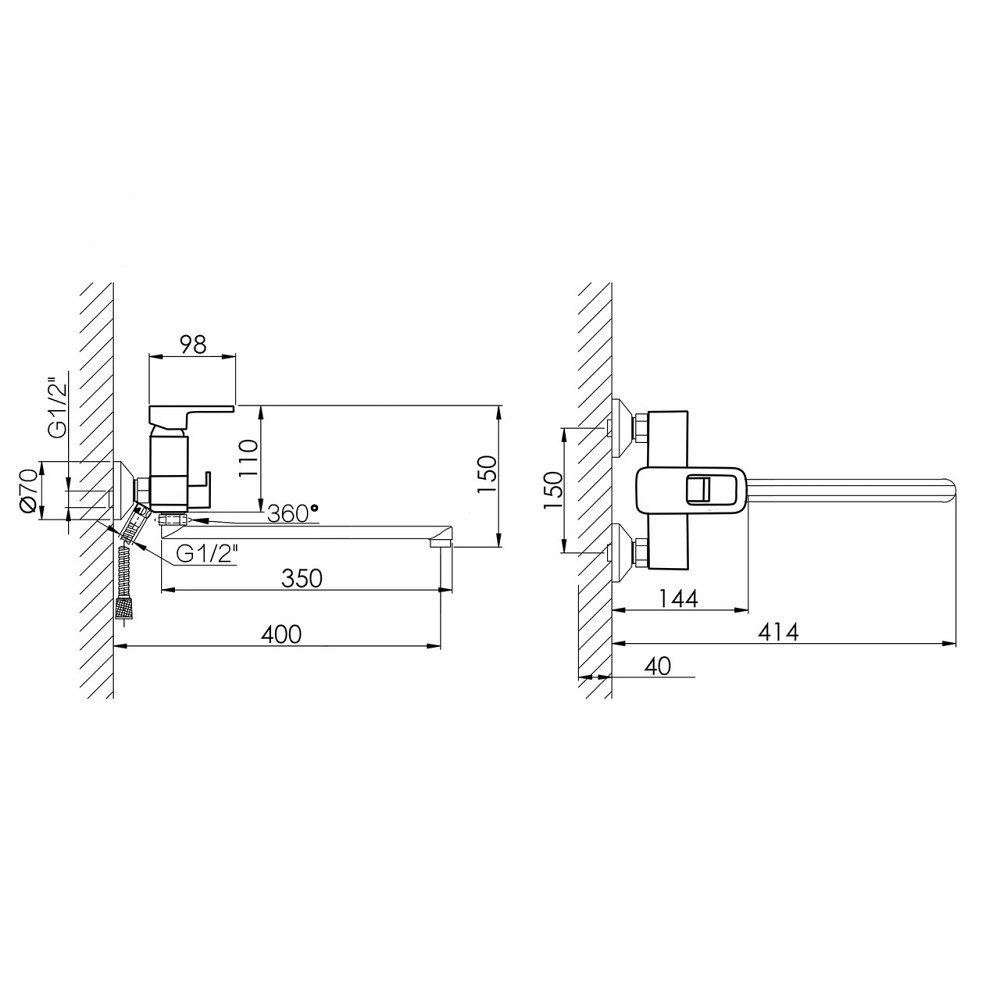 Смеситель для ванны Lidz Wawel 005 с поворотным изливом (c душевым гарнитуром) (k35) LDWAW005CRM45389 Chrome Киев - изображение 2