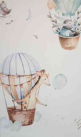 Шпалери флізелінові еко Rasch Kids World 0.53х10 дитячі повітряні кулі жирафи зайці птиці блакитні коричневі Київ