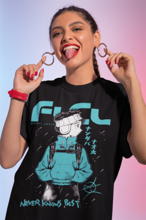 Футболка з аніме принтом Наота Нандаба Флкл Фуллй оверсайз (S/M/L) Чорний AnimeJ0419 Дніпро