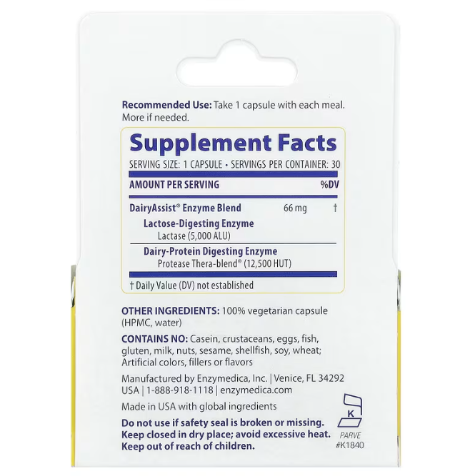Ферменти для перетравлення лактози Enzymedica DairyAssist 30 капс Київ - фото 3