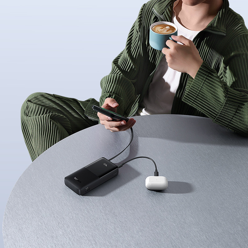 Зовнішній акумулятор Baseus Bipow 2 Digital Display Power Bank With Built-in USB-C Cable 20000mah 20W Cluster Black Київ - фото 11
