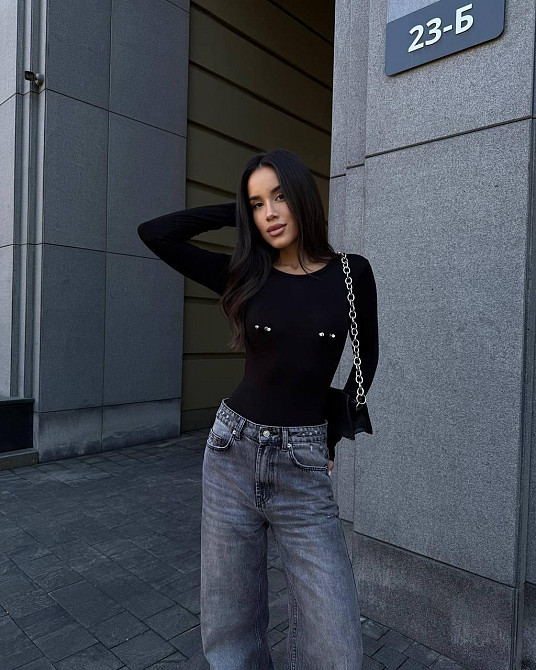 Женский базовый боди с акцентным пирсингом на груди вискоза Черный, 42/44 Одесса - изображение 10