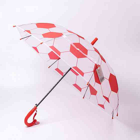 Класична дитяча парасолька-тростина напівавтомат з поліестеру 8 спиць діаметр 82 см Червона HP-23-9R Коломыя