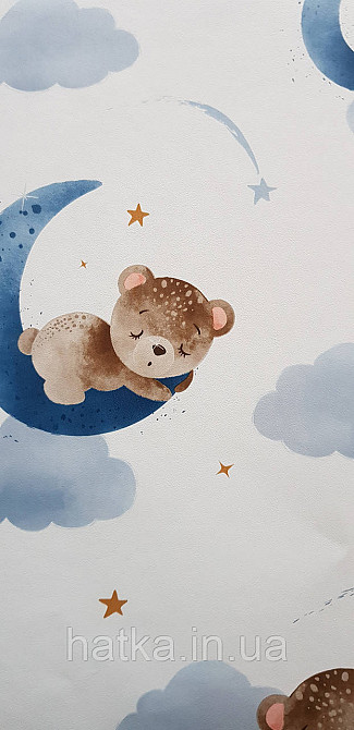Шпалери флізелінові еко Rasch Kids World II 0.53х10 дитячі хмари зірки ведмедики блакитні на білому Київ - фото 2