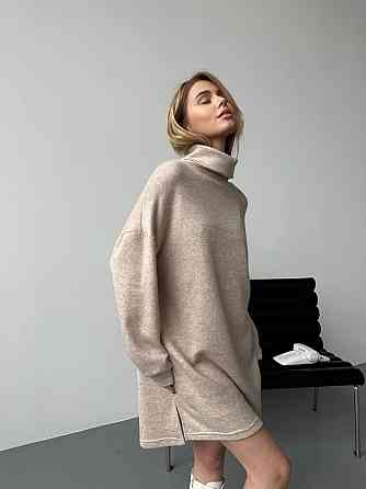 Женское теплое базовое платье турецкое двухсторонняя ангора Бежевый Одесса