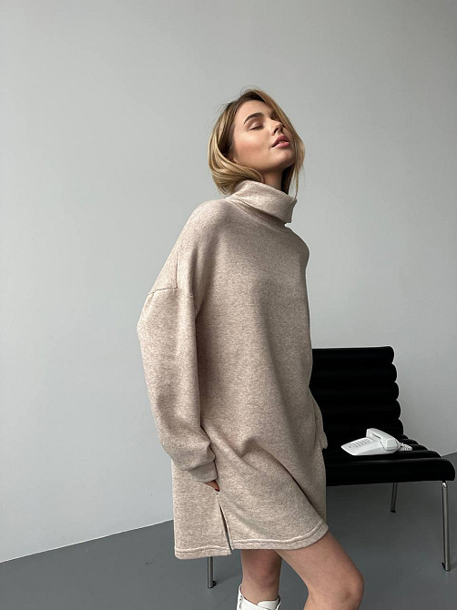 Женское теплое базовое платье турецкое двухсторонняя ангора Бежевый Одесса - изображение 1