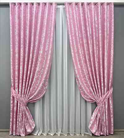 Комплект готових штор VR-Textil Жакард Вензель № 476ш Рожевий 200х270 см 2 шт (32-308) Київ