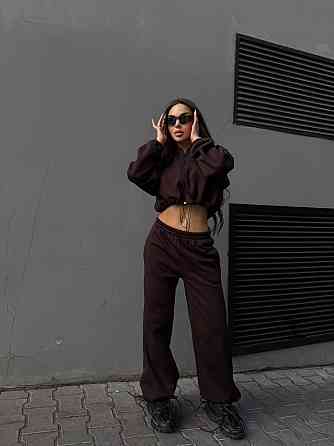 Утепленный женский костюм двойка в спортивном стиле трехнитка на флисе Одесса