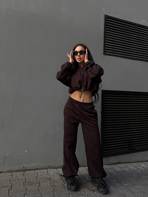 Утепленный женский костюм двойка в спортивном стиле трехнитка на флисе Одесса - изображение 3