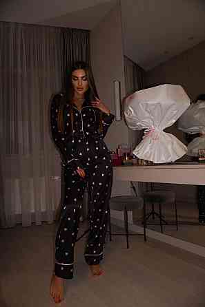 Женская пижама двойка с сердечками из шелка армани Черный 2, 44/46 Одесса