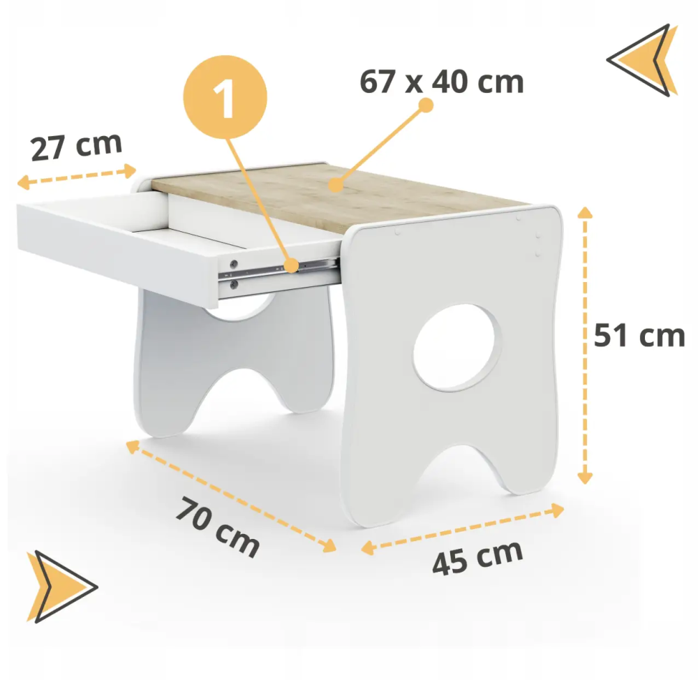 Набор детской мебели столик с ящиком и стульчик 70х45х51см (Белый с розовым) Винница - изображение 2
