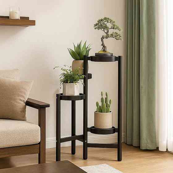 Стеллаж с полками для растений и горшков с цветами на 4 яруса цвет черный Каменец-Подольский