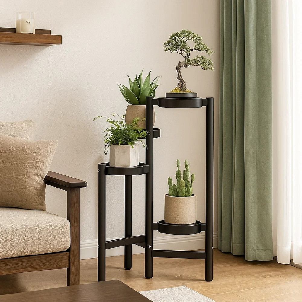 Стеллаж с полками для растений и горшков с цветами на 4 яруса цвет черный Каменец-Подольский - изображение 3