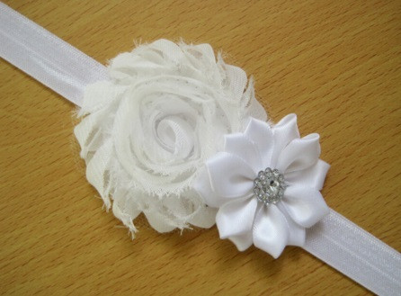 Повязочка на голову дитяча біла - декор 9см, розмір універсальний (на резинці) Київ - фото 1