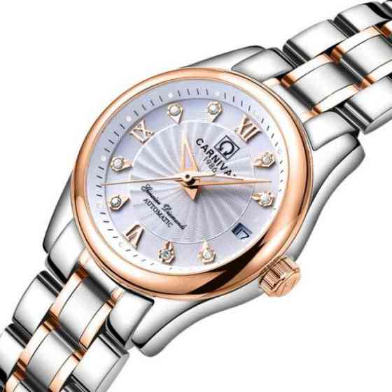 Годинник жіночий механічний Carnival White Сріблястий із золотистим Вінниця