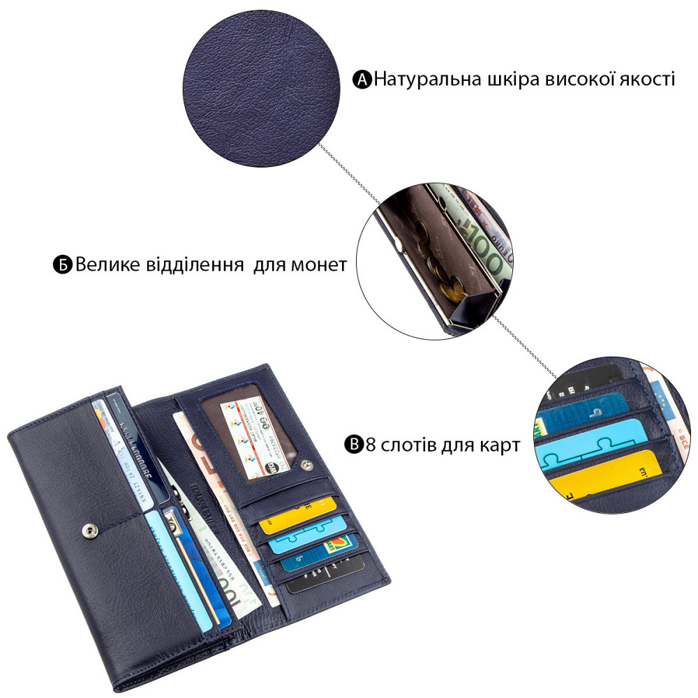Жіночий гаманець з зовнішнім відділенням ST Leather 18895 Синій Київ - фото 4