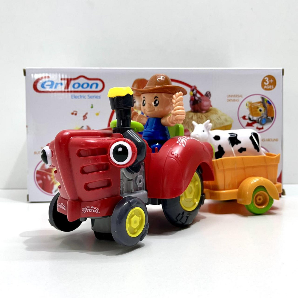 Трактор з причепом світло мелодія вільне колесо знімний причіп фігурка корови Червоний (HD 963) Чернігів - фото 3
