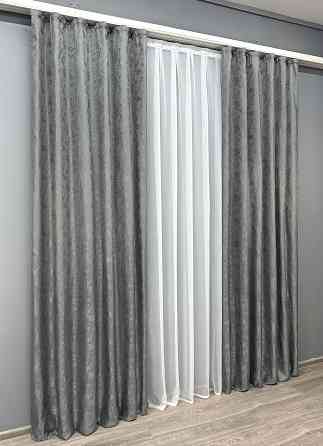 Комплект готових штор VR-Textil Жакард Мармур Al1 № 1015ш Графітовий 150х280 см 2 шт (33-0402) Київ