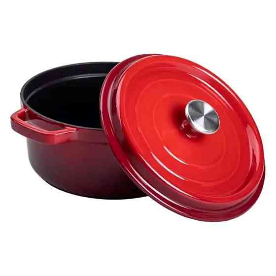 Каструля чавунна емальована 3 л з кришкою Ø24 см Червона HP-1-3R Коломыя