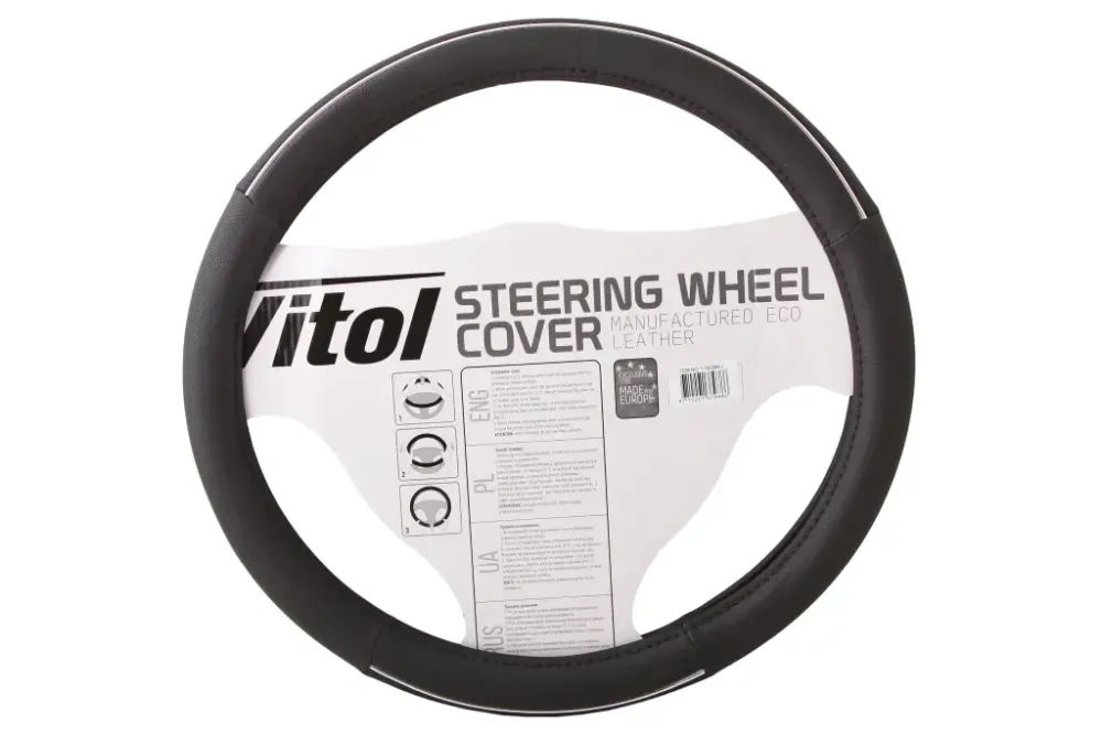 Оплетка на кермо L Vitol F-17003BK-L чорний з хром. вставкою Вінниця - фото 2