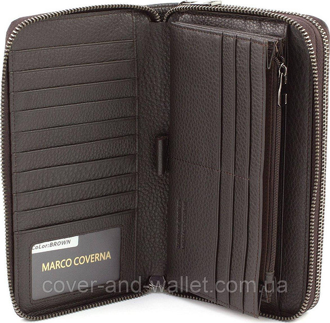 Чоловічий шкіряний клатч на дві блискавки Marco Coverna 5902C Brown Київ - фото 7