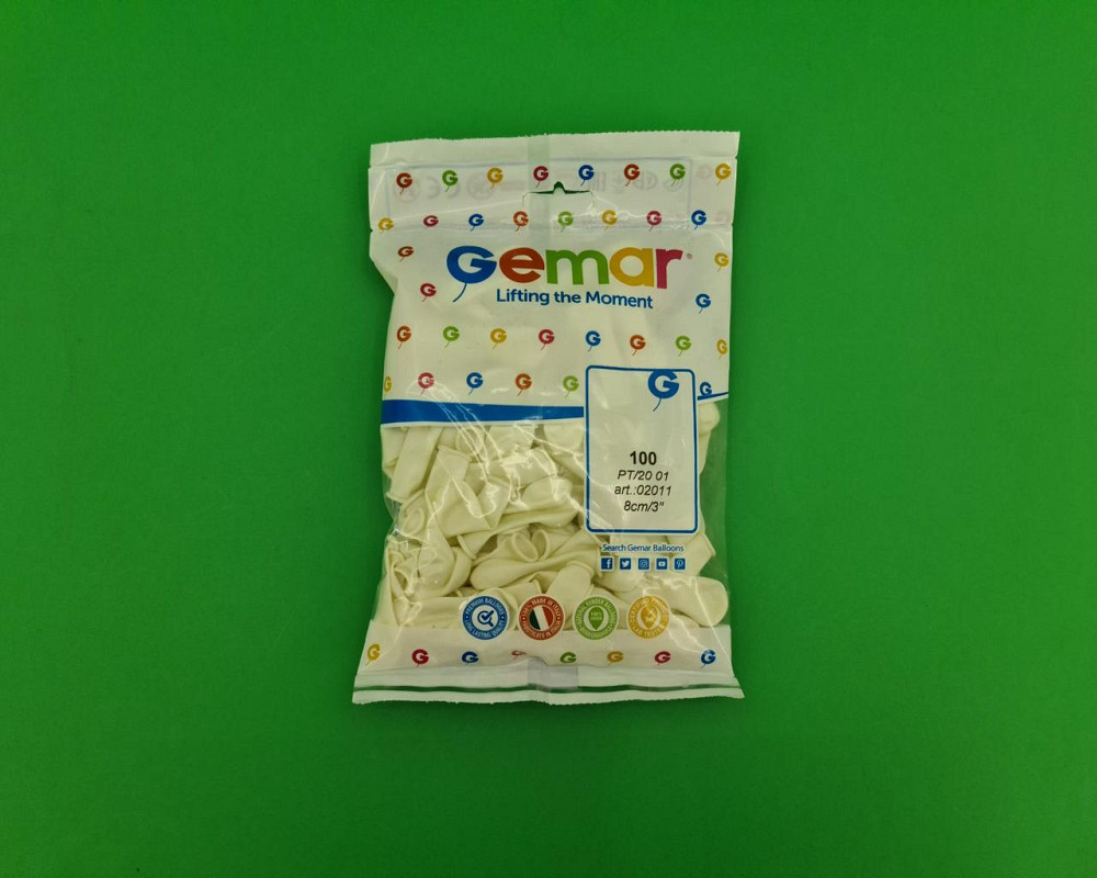 Повітряні кульки 3" (8 см) пастель білий латексні бомбочки 100 шт Gemar (1 пачка) Харків - фото 1