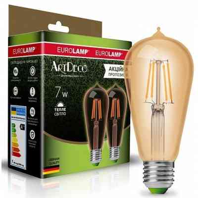 Лампочка Eurolamp ST64 7W E27 2700K (MLP-LED-ST64-07273(Amber)) Винница