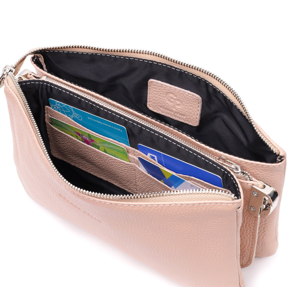 Чарівний жіночий клатч із натуральної зернистої шкіри GRANDE PELLE 11698 Пудровий Київ - фото 5