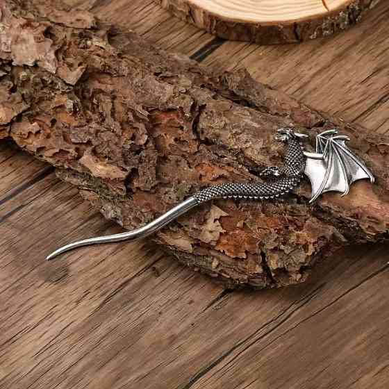 Заколка-шпилька для волос Дракон – серебристый фантазийный аксессуар Киев