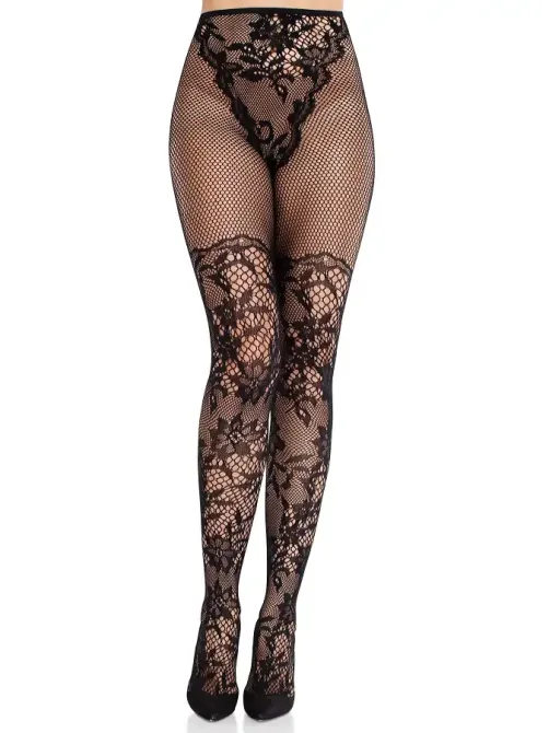 Колготки Leg Avenue Dahlia Lace Tights with Net Thigh Detail One Size Львів - фото 1