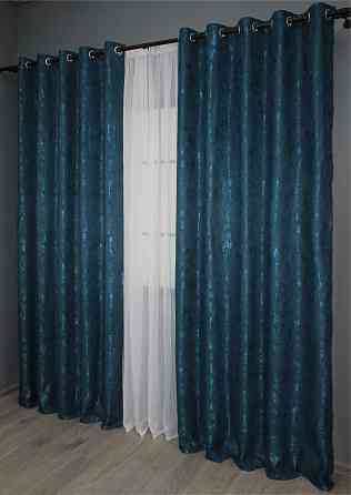 Комплект штор на люверсах VR-Textil Льон мармур Pavliani № 1365ш 150х250 см 2 шт Синій (37-0050) Київ