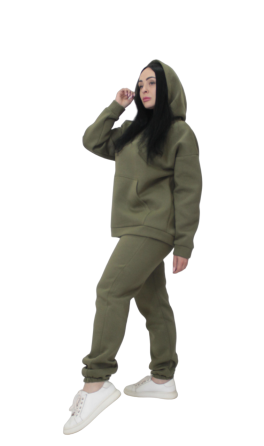 Женский спортивный теплый костюм трехнитка на флисе Хаки XS/S Харьков