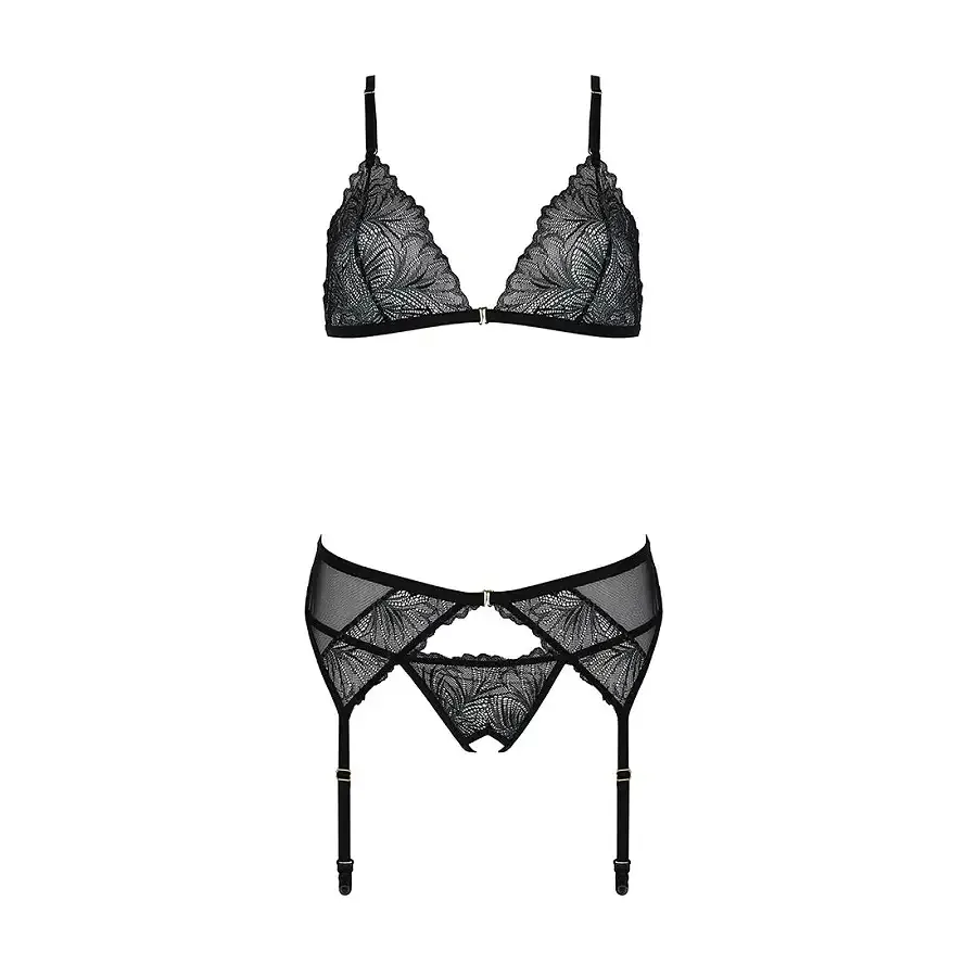 Комплект з відкритим доступом Passion DELIENA SET S/M black, ліф, стрінги, пояс для панчіх Львов - изображение 4