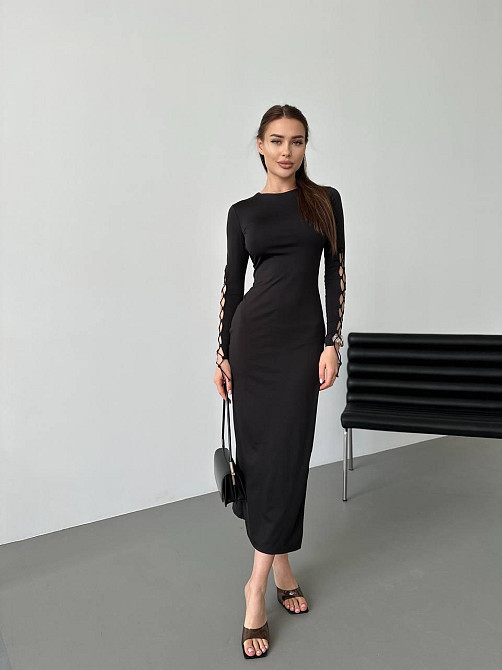 Женское романтическое платье меди с разрезом плотный микродайвинг Одесса - изображение 4