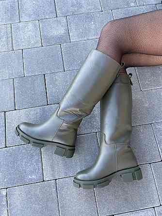 Чоботи жіночі GREMMY хакі натуральна шкіра зима висота 37 см (4860) Коломия