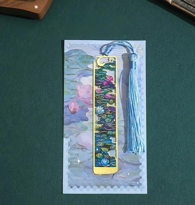 Вінтажна металева закладка з масляним живописом та китицею. ОригІнальна закладка для книжок. Подарун Київ - фото 1