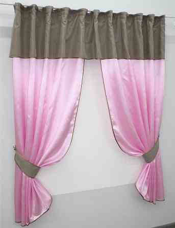 Кухонные шторы VR-Textil № 073к с ламбрекеном и подхватами розовый с какао 270х170 см (52-0473) Киев