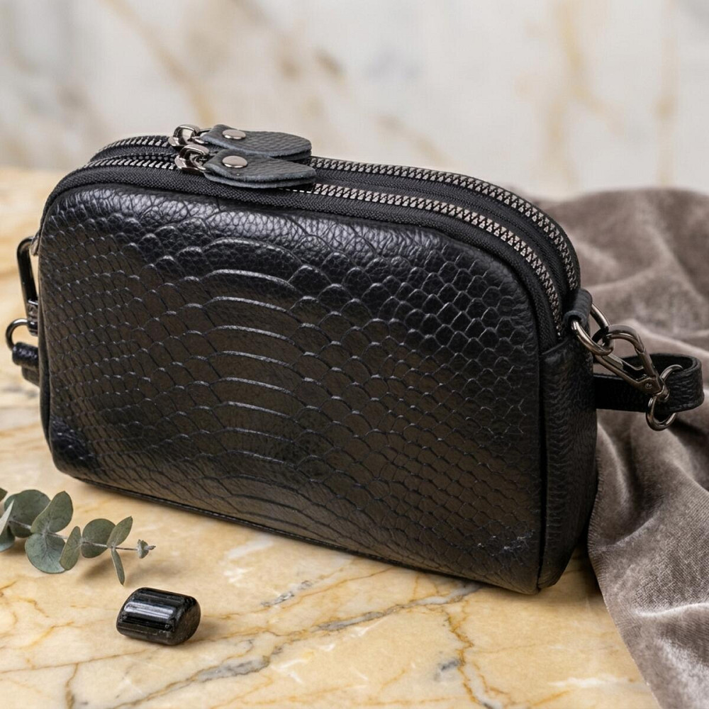 Компактная сумка для женщин на два отделения из натуральной кожи Vintage 22799 Черный Киев - изображение 14
