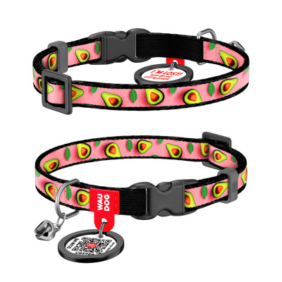 Ошейник для животных WAUDOG Nylon с QR паспортом "Авокадо на розовом" пластиковый фастекс XS 20-30 см (279-4051) Винница - изображение 1