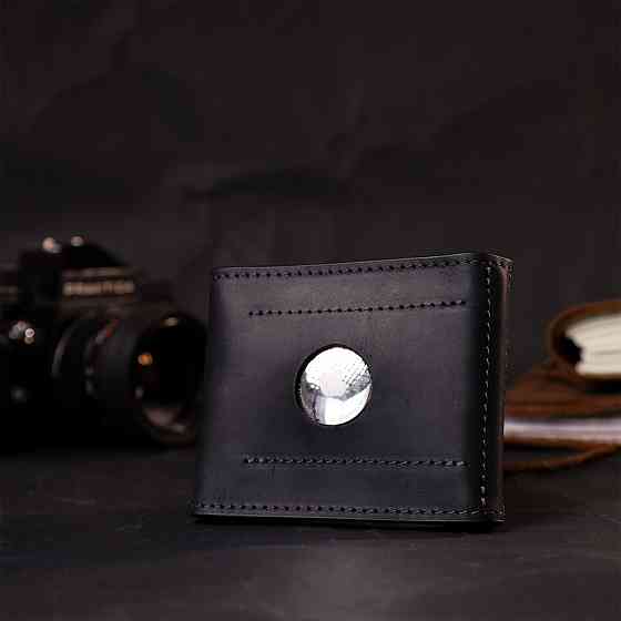 Компактний шкіряний затискач для грошей з утримувачем для Apple AirTag GRANDE PELLE 11617 Чорний Київ