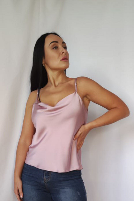 Базова шовкова майка жіноча хомут Пудровий М Харків - фото 2