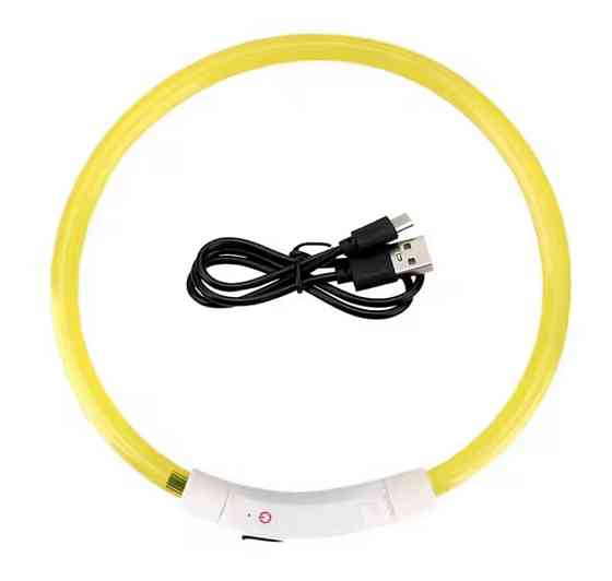 Светящийся ошейник для собак или котов с USB зарядкой имеет три режима свечения М 50 см желтый Киев